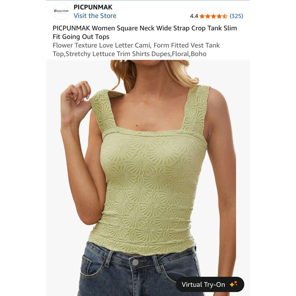 Free People Inspired Top From Amazon Women Square Neck Wide Strap Tank in Green
